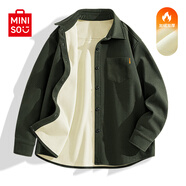 名創(chuàng  )優(yōu)品（MINISO）燈芯絨長(cháng)袖襯衫男2025新款美式重磅休閑工裝外套男生春秋大碼衣服 【加絨加厚】橄欖綠 M 170(男女同款)