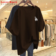 LOVER RUCCI粉色t恤女夏季短袖2025年歐貨大版純棉中長款寬松遮屁股上衣服ins LA棕色 L 建議135-160斤