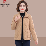 皮爾卡丹新款媽媽新款秋薄款小棉衣中年人保暖棉襖外套休閑百搭小棉襖 卡其色 XXXL