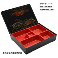 耐高溫日式便當盒密胺分格餐盒商務(wù)套餐盒快餐盒壽司盒飯盒 小號黑印花外殼+耐高溫紅內膽