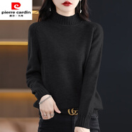 皮爾卡丹2025新款100%純羊毛衫女半高領(lǐng)加厚寬松套頭針織毛衣秋冬打底衫 黑色 4XL 150-160斤