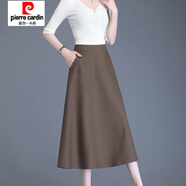 皮爾卡丹（pierre cardin）毛呢半身裙女秋冬新款中長款大擺傘裙高腰顯瘦遮胯大碼A字長裙潮 西裝三片裙咖色 裙長80cm 2XL 【125-135斤】