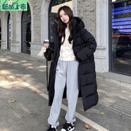 艾妃琳韓都衣舍AMH白鴨絨羽絨服女男同款長(zhǎng)款過(guò)膝2025高端加厚情侶外套 黑色 XS 105斤以下