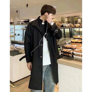 淘茲朗2025新款長(cháng)款外套男士風(fēng)衣中長(cháng)款寬松帥氣過(guò)膝潮流外套秋季大衣 二羅8822黑色【高質(zhì)量】 M