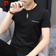 皮爾卡丹（pierre cardin）莫代爾冰絲光棉男士短袖t恤圓領(lǐng)上衣服夏季速干涼感簡(jiǎn)約百搭半袖 8817-442黑色 L 【100-120斤】