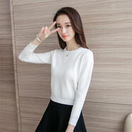 彌多紅小個(gè)子毛衣女高腰短款寬松2021春秋裝新款百搭顯瘦女士打底針織女 乳白色 S 適合80-95