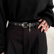 星昔皮帶男ins韓版原宿復古個(gè)性時(shí)尚腰帶簡(jiǎn)約學(xué)生西裝褲帶休閑男女潮 氣眼款十字架皮帶黑色