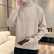 潮西登半高領(lǐng)毛衣男士秋冬季2023寬松復(fù)古針織衫套頭休閑港風(fēng)百搭線衣男 杏色 L