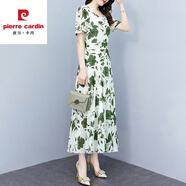 皮爾卡丹雪紡連衣裙女裝夏季2025年新款中年媽媽收腰碎花氣質(zhì)短袖中長(zhǎng)裙 杏底綠花《女神范氣質(zhì)洋氣時(shí)髦今 XL (115-125斤)