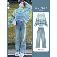 妍莉芬（yanlifen）休閑褲女裝春季套裝女2025年新款穿搭整套法式衣服兩件套褲子春秋 藍色牛仔褲 XL【120-135斤】