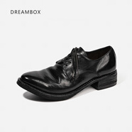 dreambox鈞博秋季新款水洗馬皮休閑皮鞋手工固特異男士尖頭德比鞋 黑色 38