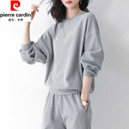 皮爾卡丹（pierre cardin）歐洲站時尚休閑運動套裝女春秋季新款寬松顯瘦洋氣衛(wèi)衣兩件套 灰色 L 建議100-115