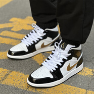 耐克（NIKE）Air Jordan aj1 mid男女鞋影子芝加哥黑紅腳趾熊貓籃球運動休閑鞋 852542-007黑金 42