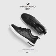 富貴鳥(niǎo)休閑鞋男鞋秋季白色板鞋百搭小白鞋系帶潮流皮面鞋子男QC 黑色FG48220115 42