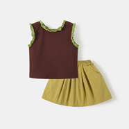 童校生（TONGXIAOSHENG）女童洋氣夏季女孩套裝時(shí)尚炸街薄款背心韓版裙子闊腿休閑寬松   背心+裙子 100 