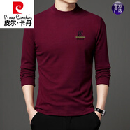 皮爾卡丹半高領(lǐng)打底衫男加厚秋冬季雙面絨長(cháng)袖t恤德絨內衣保暖衛衣 紅色 185 (180斤-200斤)