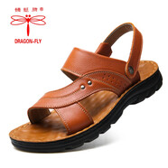 蜻蜓牌涼鞋男拖鞋時(shí)尚休閑鞋舒適男士真皮涼拖鞋透氣沙灘鞋 10135黃棕色 42
