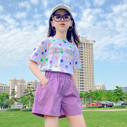 諾逗熊女童套裝夏季新款運(yùn)動(dòng)4-9歲中大童網(wǎng)紅寶寶兒童短袖t恤短褲兩件套 紫色褲子+短袖【套裝】 160 cm