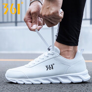 361°男鞋 跑步鞋秋季復(fù)古跑鞋361男鞋皮面透氣休閑運(yùn)動(dòng)鞋男R 361度白/曜石黑 40