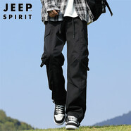 JEEP SPIRIT吉普工裝褲男士春夏季寬松休閑褲男戶外直筒褲子男褲 黑色 XL