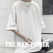 學(xué)生網(wǎng)紅嘻哈笑臉七分袖T恤男夏裝港味原宿風(fēng)大碼顯瘦百搭半袖上衣SN8083 純白 S 【建議70-90斤穿】