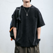 型曼320克重磅水洗純色基礎款短袖T恤男夏日系復古寬松純棉半袖體恤衫 黑色 M （寬松版 偏大）
