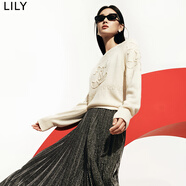 LILY春新款女裝含綿羊毛時(shí)尚氣質(zhì)通勤休閑紅色針織衫套頭毛衣女 603本白 M