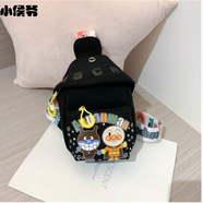 小侯爺兒童背包戶(hù)外出游可愛(ài)卡通帆布小包胸包輕便百搭包時(shí)尚女童斜挎包 牽手超人黑色