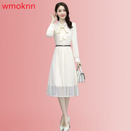 WMOKNN香港潮牌絲連衣裙女春裝2021年新款潮高端名媛氣質(zhì)時(shí)尚簡(jiǎn)約性感知性小個(gè)子香風(fēng)中長(cháng)款裙子 米色 M