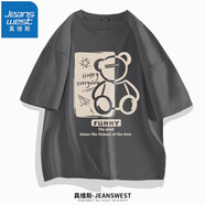 真維斯（JEANSWEST）純棉短袖t恤男女卡通小熊T恤衫青少年學(xué)生胖子半袖寬松情侶上衣服 深灰（趣多多熊） XL