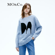 MO&Co.原創(chuàng)LOGO羊毛混紡毛衣慵懶中長款上衣寬松毛衣外套摩安珂 天藍(lán)色-第1批 XS 155