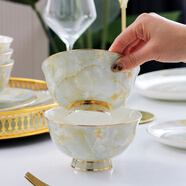 瑞玖（RUIJIU）唐山骨瓷高足碗5英寸高腳碗家用防燙米飯碗陶瓷碗吃面碗中號(hào)飯碗 云卷云舒骨瓷高足面碗 5英寸6個(gè)裝