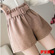 事思女時(shí)尚毛呢短褲女松緊腰年秋冬a字高腰闊腿休閑冬季外穿呢子靴褲 毛呢短褲(659卡其色) L 100-115斤