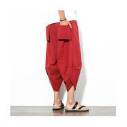 ZMEX休閑短褲男裝春夏秋寬松中國風(fēng)七分褲沙灘褲海邊度假燈籠褲子男 純色紅色 5XL【建議200-230斤】