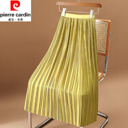 皮爾卡丹（pierre cardin）垂墜感百褶裙半身裙女夏季新款感松緊腰中長款褶皺a字裙顯瘦 黃色 XL