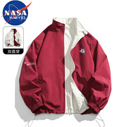 NASA MARVEL夾克男外套春秋季本命年立領雙面穿寬松休閑上衣 紅色 2XL