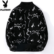 花花公子（PLAYBOY）青少年仿水貂絨毛衣男秋冬季內(nèi)搭打底衫加絨加厚大童絨衫保暖上衣 10112/ M517黑色 L 【建議110至120斤】