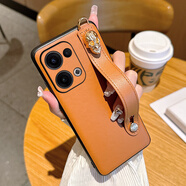 羽唐適用于OPPO Reno13手機殼高級感棕簡(jiǎn)約斜挎卡包式奢華掛繩皮紋reno13pro全包防摔外殼新款保護套 高級感棕+腕帶款 OPPOReno13