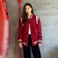 望月砂美式pu皮棒球服男裝女裝情侶裝設(shè)計(jì)感高級(jí)潮牌潮流冬天外套男毛呢飛行員夾克SL風(fēng)格白色 酒紅色（夾棉款）2058 S