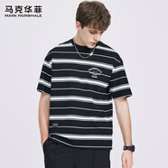 馬克華菲【黑白條紋】透氣短袖T恤男2025夏季新款字母刺繡涼爽圓領(lǐng)短t上衣 黑色001 XL /180