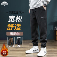 頂峰保羅（Dingfengbaoluo）美式燈芯絨休閑褲男秋冬束腳衛褲加絨加厚雪尼爾K901黑色3XL