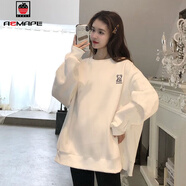 AEMAPE加絨加厚衛(wèi)衣女2025冬季新款韓版百搭圓領(lǐng)潮ins學(xué)生休閑套頭上衣 衛(wèi)衣白色邊角小熊薄款  L _95-120斤