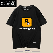C2潮朝原宿風(fēng)短袖t恤男男 游戲迷短袖男潮 黑一 M 170