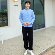 燦楊民國學(xué)生裝女五四青年裝民國風(fēng)女裝中山裝男班服舞臺合唱表演服裝 藍色亞麻[ 長(cháng)袖長(cháng)褲] XS