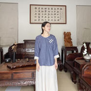 如素慢衣文藝經(jīng)典格紋撞色盤扣襯衫32873 深藍(lán)色 M120以內(nèi)