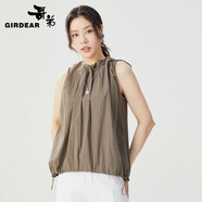 哥弟（GIRDEAR）女裝花苞設(shè)計(jì)褶皺肌理背心半身裙套裝女1300977 1200377 海藻卡其-上衣 M (3碼)