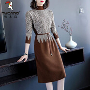 啄木鳥(niǎo)秋冬針織連衣裙氣質(zhì)內搭收腰顯瘦洋氣遮肚內搭針織打底毛衣裙子女 咖啡 XL 建議110-120斤