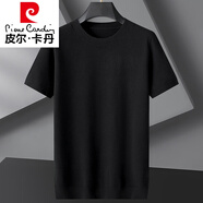 皮爾卡丹（pierre cardin）品牌加肥加大圓領毛衣短袖男秋冬季半袖胖子大碼羊毛針織打底衫 黑色 XL