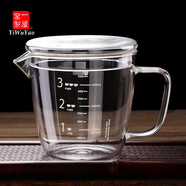 一屋窯制（YiWuYao）耐熱玻璃杯高硼硅家用烘焙早餐杯帶刻量杯牛奶杯微波爐專用 白刻度+玻璃蓋 500ml 1只