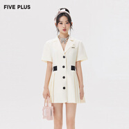5+西裝領(lǐng)連衣裙女夏季新款女裝甜酷收腰百褶短裙子排扣商城同款 米白色010 M